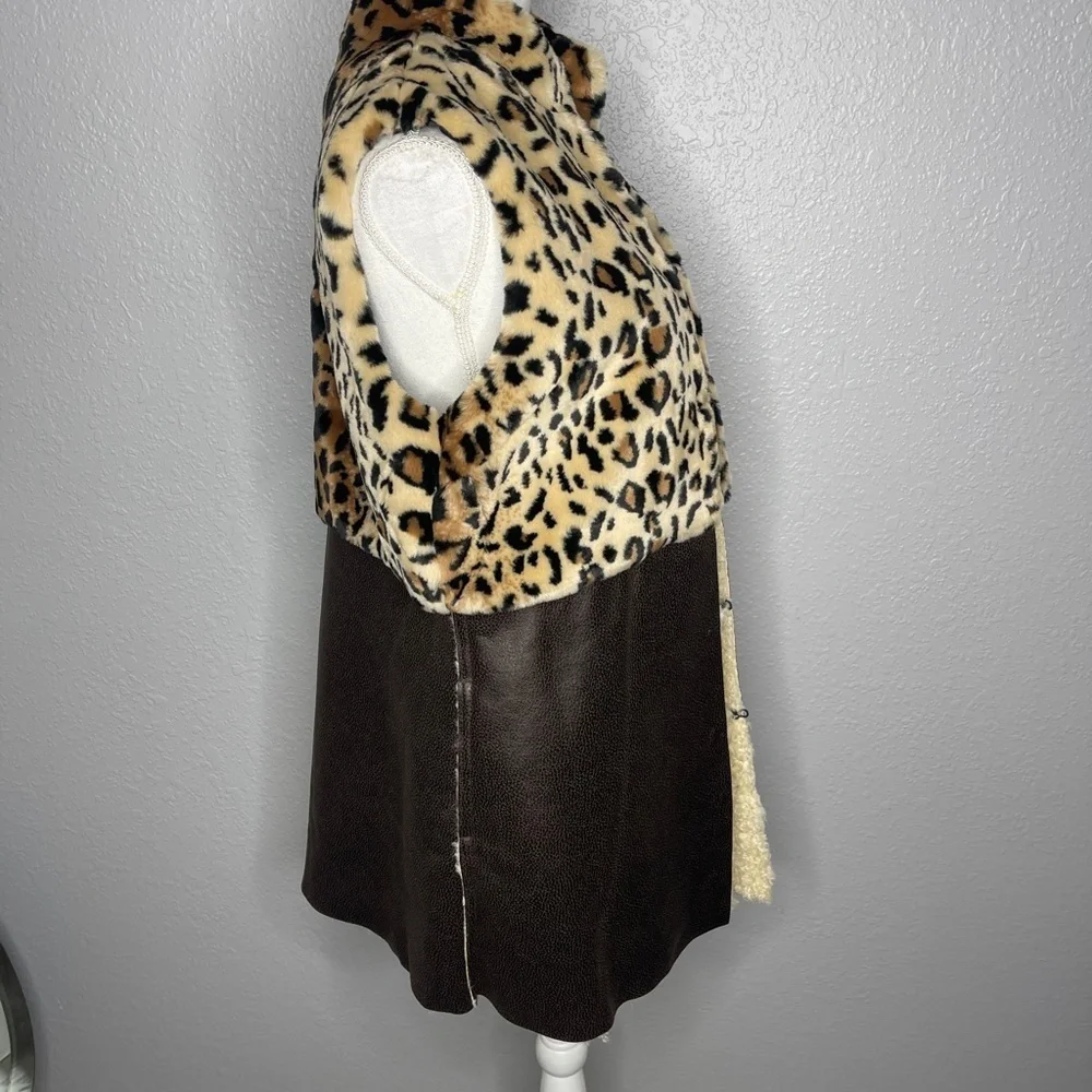 H‎ by Heurueh Leopard Print Shearling Vest